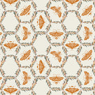 Pattern of orange bees and leaves on a beige background