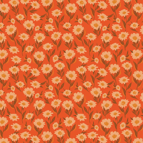 Pattern of small white flowers on a red background