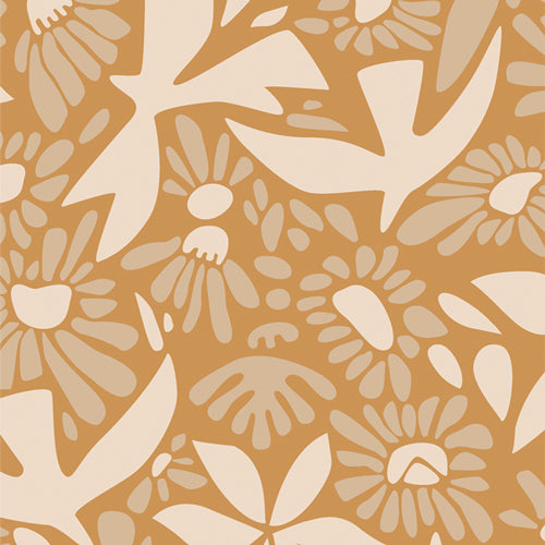 Pattern of beige flowers and leaves on a brown background
