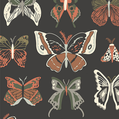 Pattern of stylized butterflies on a dark background