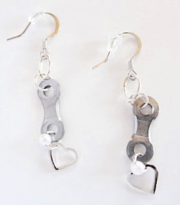 Upcycled Bike Chain Earrings - Hearts